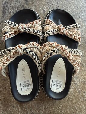 Society Braided Knot Slide Sandals in Black, Natural and Brown